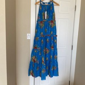 HOUSE OF HARLOW 1960 HELENA BLUE FLORAL TIERED MAXI DRESS